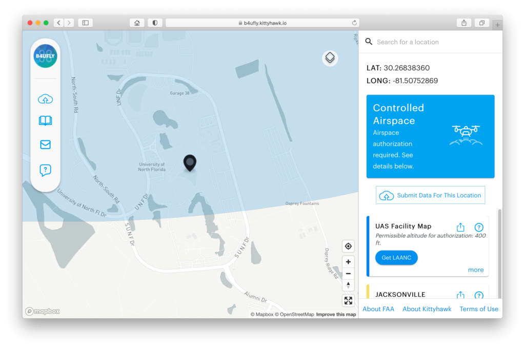 Map of Controlled Airspace at UNF